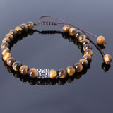 Men's Women Brown Tiger Eye Adjustable Braided Bracelet 925 Sterling Silver Fleur de Lis Bead DiyNotion BR769