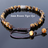 Men's Women Brown Tiger Eye Adjustable Braided Bracelet 925 Sterling Silver Fleur de Lis Bead DiyNotion BR769