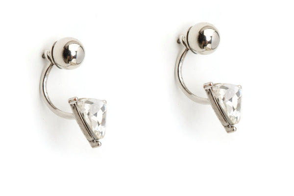 Silver Ear Jacket Earring, Minimalist Jewelry, Solid Triangle Ear Jacket, Crystal Diamond Ear Jacket Earrings, Silver Earrings