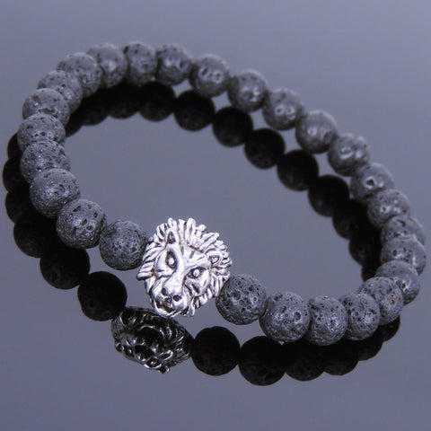 Lava Rock Tibetan Silver Lion Head Bead Bracelet Yoga for Men Women DiyNotion Handmade T140
