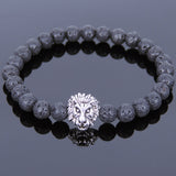 Lava Rock Tibetan Silver Lion Head Bead Bracelet Yoga for Men Women DiyNotion Handmade T140