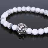 White Howlite Tibetan Silver Lion Head Bead Bracelet Yoga for Men Women DiyNotion Handmade T141