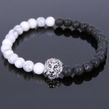 White Howlite Lava Rock Tibetan Silver Lion Head Bead Bracelet Yoga for Men Women DiyNotion Handmade T142