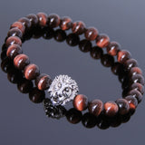 Red Tiger Eye Tibetan Silver Lion Head Bead Bracelet Yoga for Men Women DiyNotion Handmade T143