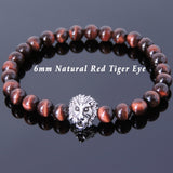 Red Tiger Eye Tibetan Silver Lion Head Bead Bracelet Yoga for Men Women DiyNotion Handmade T143