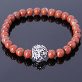 Red Jasper Stone Tibetan Silver Lion Head Bead Bracelet Yoga for Men Women DiyNotion Handmade T144