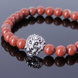 Red Jasper Stone Tibetan Silver Lion Head Bead Bracelet Yoga for Men Women DiyNotion Handmade T144