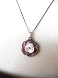 Vintage Smoky Carved MOP Button Pendant Necklace, Mother of Pearl, Rhinestone Button, Rose Casein Button, 18" Chain, MPN159