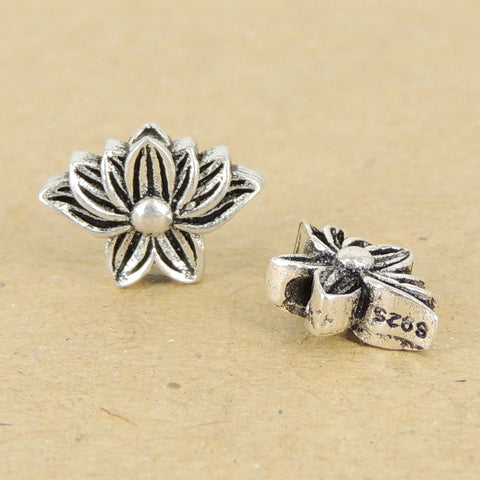 2 Pcs 925 Stamp Sterling Silver Lotus Beads Buddhism Jewelry Making WSP416X2 Wholesale Retail