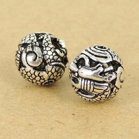 925 Sterling Silver Dragon Bead Vintage Round Bead Jewelry Making WSP417 Wholesale Retail