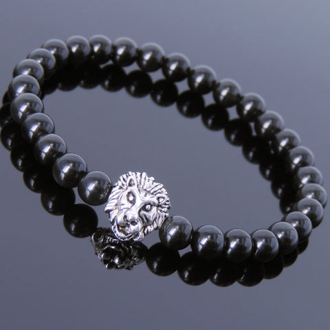 Black Obsidian Tibetan Silver Lion Head Bead Bracelet Yoga for Men Women DiyNotion Handmade T145