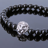 Black Obsidian Tibetan Silver Lion Head Bead Bracelet Yoga for Men Women DiyNotion Handmade T145
