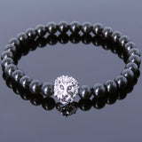 Black Obsidian Tibetan Silver Lion Head Bead Bracelet Yoga for Men Women DiyNotion Handmade T145