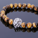 Brown Tiger Eye Tibetan Silver Lion Head Bead Bracelet Yoga for Men Women DiyNotion Handmade T146