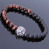 Red Tiger Eye Lava Rock Tibetan Silver Lion Head Bead Bracelet Yoga for Men Women DiyNotion Handmade T147