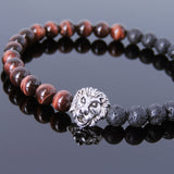 Red Tiger Eye Lava Rock Tibetan Silver Lion Head Bead Bracelet Yoga for Men Women DiyNotion Handmade T147