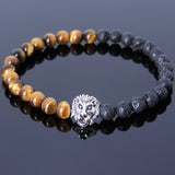 Brown Tiger Eye Lava Rock Tibetan Silver Lion Head Bead Bracelet Yoga for Men Women DiyNotion Handmade T148