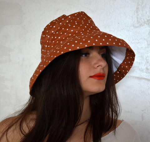 Brown Dotted Women Summer Hat Wide Brim Sun Hat Lightweight Hat Summer Style Vintage Accessories Gift for Her