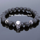 Men's Women Bracelet with Lava Rock Sterling Silver Skull Cross Beads DiyNotion Handmae BR768