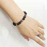Men's Women Bracelet with Lava Rock Sterling Silver Cross Beads DiyNotion Handmae BR767