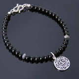 Men's Women Bright Black Onyx 925 Sterling Silver Bracelet Fleur de Lis Pendant Gemstone DiyNotion Handmade BR736