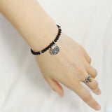 Men's Women Bright Black Onyx 925 Sterling Silver Bracelet Fleur de Lis Pendant Gemstone DiyNotion Handmade BR736