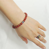 Men's Women Red Jasper Stone Adjustable Braided Bracelet 925 Sterling Silver Fleur de Lis Bead DiyNotion BR775