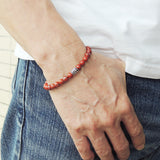 Men's Women Red Jasper Stone Adjustable Braided Bracelet 925 Sterling Silver Fleur de Lis Bead DiyNotion BR775