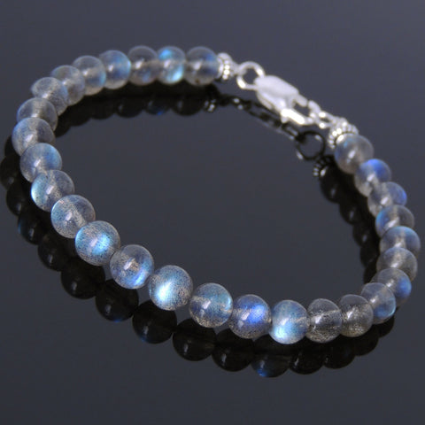 Men's Women AAAAA Strong Flash Labradorite Sterling Silver 925 Spacers & Clasp DiyNotion Handmade BR245