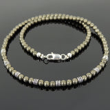 Men's Women Natural Pyrite Sterling Silver Necklace Gemstone 925 Beads Clasp DiyNoion Handmade NK107
