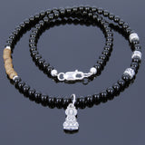 Men's Women Black Onyx Agarwood Protection Necklace Sterling Silver Guanyin Pendant OM Buddhism Spacers DiyNotion NK110