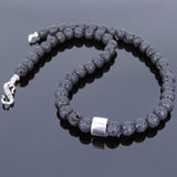 Men's Women 8mm Lava Rock Sterling Silver Bead Necklace DiyNoion Handmade NK111