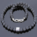 Men's Women 8mm Lava Rock Sterling Silver Bead Necklace DiyNoion Handmade NK111