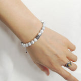 Men's Women White Howlite Adjustable Braided Bracelet 925 Sterling Silver Fleur de Lis Bead DiyNotion BR776