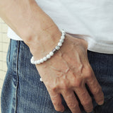 Men's Women White Howlite Adjustable Braided Bracelet 925 Sterling Silver Fleur de Lis Bead DiyNotion BR776