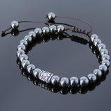 Men's Women Hematite Adjustable Braided Bracelet 925 Sterling Silver Fleur de Lis Bead DiyNotion BR774