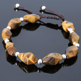 Men's Women Twisted Tiger Eye Adjustable Braided Bracelet 925 Sterling Silver Bead DiyNotion BR781