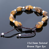 Men's Women Twisted Tiger Eye Adjustable Braided Bracelet 925 Sterling Silver Bead DiyNotion BR781