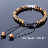 Men's Women Brown Tiger Eye Adjustable Braided Bracelet 925 Sterling Silver Dragon Charm DiyNotion BR783
