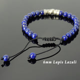 Men's Women Lapis Lazuli Adjustable Braided Bracelet 925 Sterling Silver Dragon Charm DiyNotion BR785