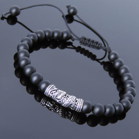 Men's Women Matte Black Onyx Adjustable Braided Bracelet 925 Sterling Silver Dragon Charm DiyNotion BR786