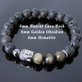 Men's Women Lava Rock Golden Obsidian Hematite Tibetan Silver Bracelet Sakyamuni Buddha Yoga Mala DiyNotion Handmade T210