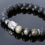 Men's Women Lava Rock Golden Obsidian Hematite Tibetan Silver Bracelet Sakyamuni Buddha Yoga Mala DiyNotion Handmade T210