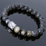 Men's Women Lava Rock Golden Obsidian Hematite Tibetan Silver Bracelet Sakyamuni Buddha Yoga Mala DiyNotion Handmade T210