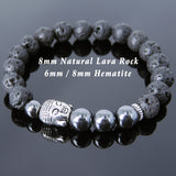 Men's Women Lava Rock Hematite Tibetan Silver Bracelet Sakyamuni Buddha Yoga Mala DiyNotion Handmade T211