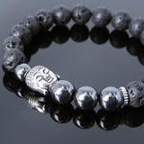 Men's Women Lava Rock Hematite Tibetan Silver Bracelet Sakyamuni Buddha Yoga Mala DiyNotion Handmade T211