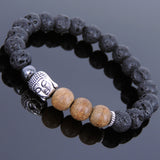 Men's Women Lava Rock Hematite Agarwood Tibetan Silver Bracelet Sakyamuni Buddha Yoga Mala DiyNotion Handmade T212