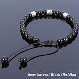 Men's Women Black Obsidian Adjustable Braided Bracelet Tibetan Silver OM Buddhism Spacers DiyNotion T105