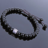 Men's Women Black Obsidian Adjustable Braided Bracelet Tibetan Silver OM Buddhism Spacer DiyNotion T106