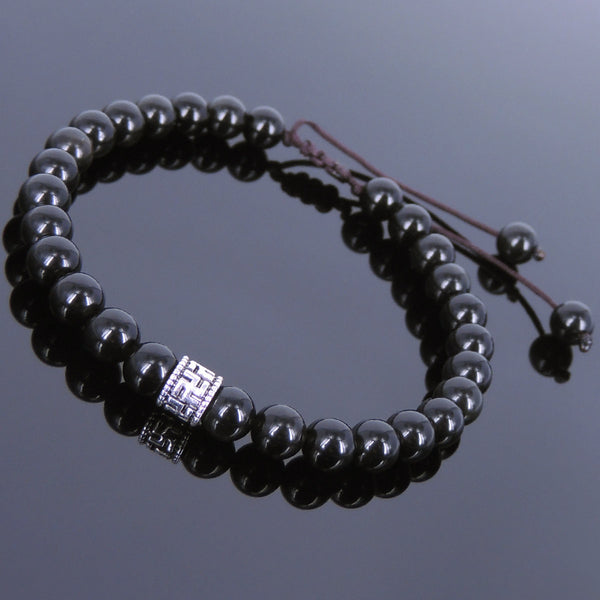Men's Women Black Obsidian Adjustable Braided Bracelet Tibetan Silver OM Buddhism Spacer DiyNotion T106